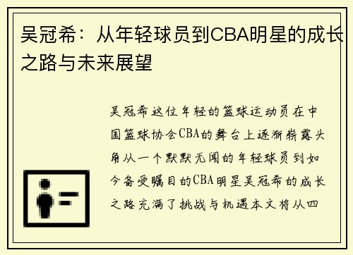 吴冠希：从年轻球员到CBA明星的成长之路与未来展望