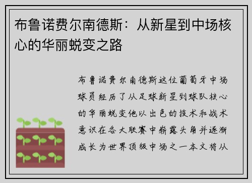 布鲁诺费尔南德斯：从新星到中场核心的华丽蜕变之路